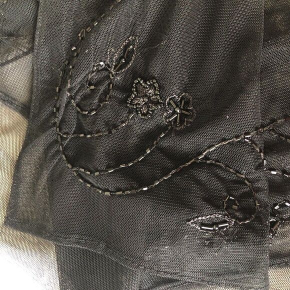 Elegant Sheer Beaded Black Scarf Evening Shawl 20"x78" - Picture 5 of 12